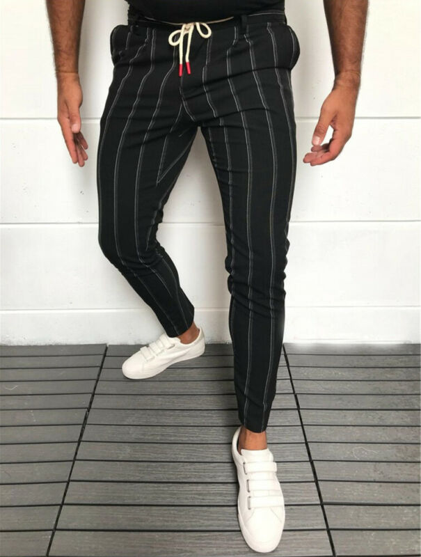 2020 New Stylish Men Slim Fit Stripe Business Formal Pants Casual Office Trousers Skinny Business Formal Suit Dress Pants