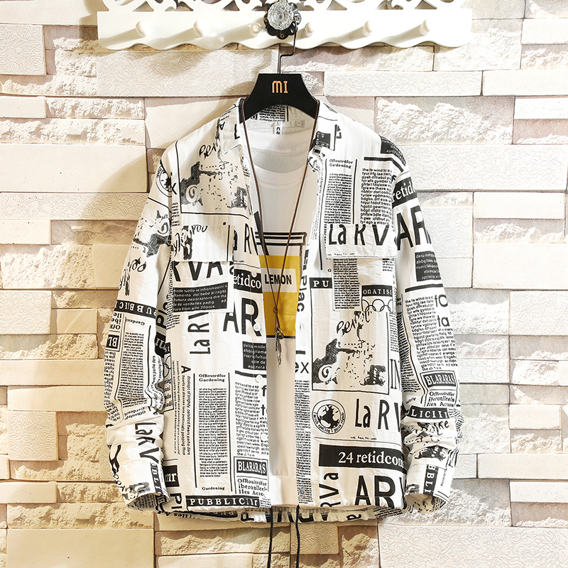 Autumn Slim Jacket Men Stand Collar Personality Print Casual Jacket Men Fashion Quality Coat Asian Size -3XL, White (newspaper)
Autumn Slim Jacket Men Stand Collar Personality Print Casual Jacket Men Fashion Quality Coat Asian Size -3XL, White (newspaper)