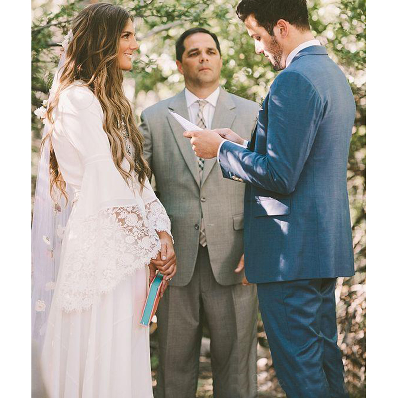 Beach Wedding Dresses Chic Boho Bohemian Long Bell Sleeve Lace Flower Bridal Gowns Plus Size Hippie Wedding Dress Custom made