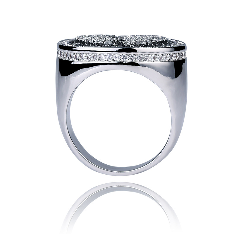Personalized White Gold Bling White & Black Diamond Broken Heart Mens Finger Ring Iced Out Cubic Zirconia Hip Hop Rapper Jewelry For Men