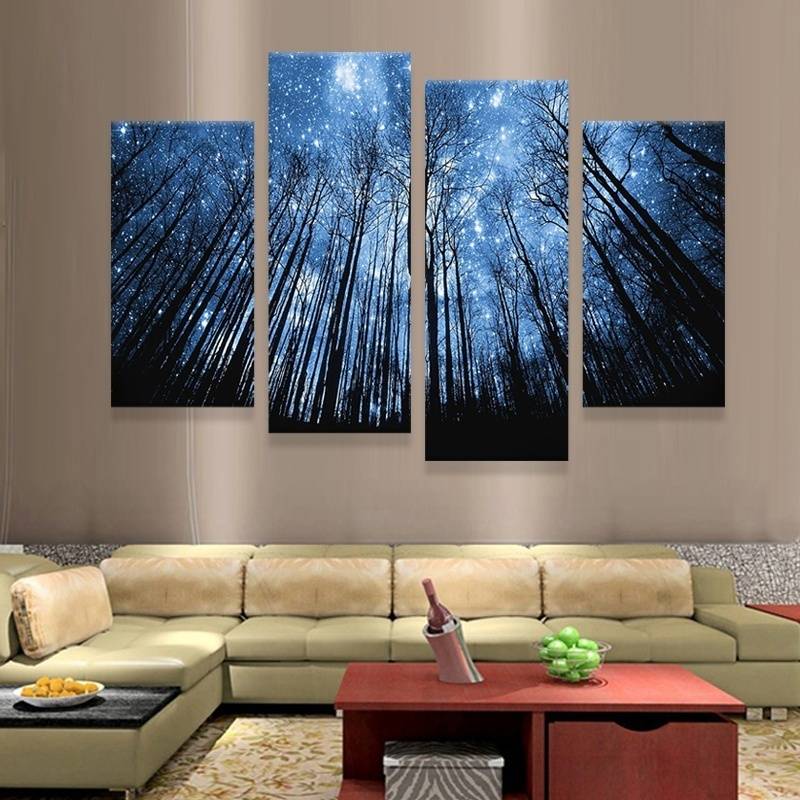 4pcs/set Unframed Moonligh Forest Shinning Sky Oil Painting On Canvas Giclee Wall Art Painting Art Picture For Home Decor