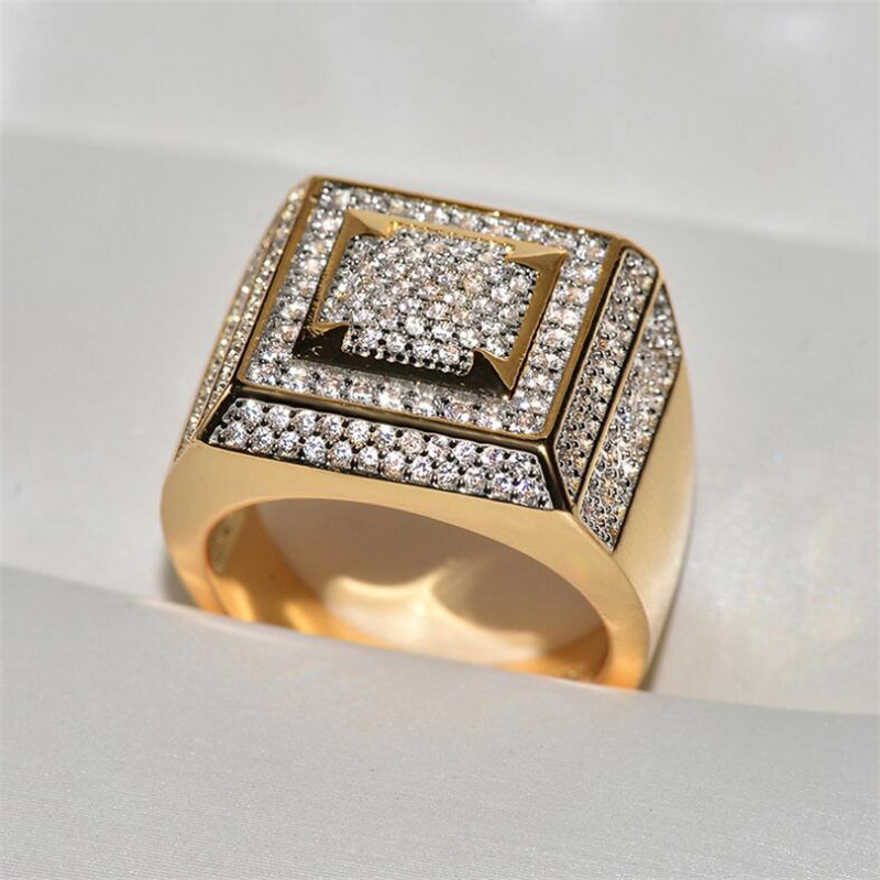 Hip Hop Male Vintage Fashion Jewelry 925 Sterling Silver&Gold Fill Pave White Sapphire CZ Diamond Eternity Wedding Band Ring For Men Gift