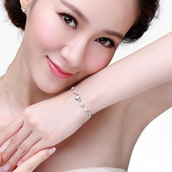 Fashion- jewelry 925 sterling silver plated bracelets purple crystal heart bracelets lovely for women hot fashion