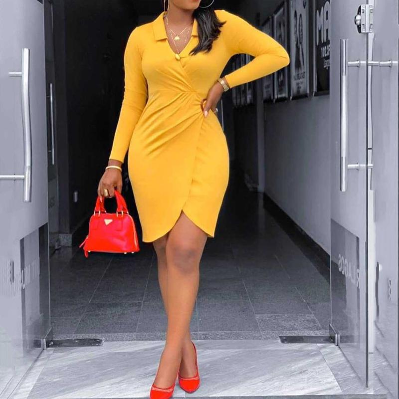 Yellow Bodycon Dress Women 2020 Summer Office Lady Work Turn Down Collar High Waist Female Dresses Robe Casual Midi Dress
Yellow Bodycon Dress Women 2020 Summer Office Lady Work Turn Down Collar High Waist Female Dresses Robe Casual Midi Dress