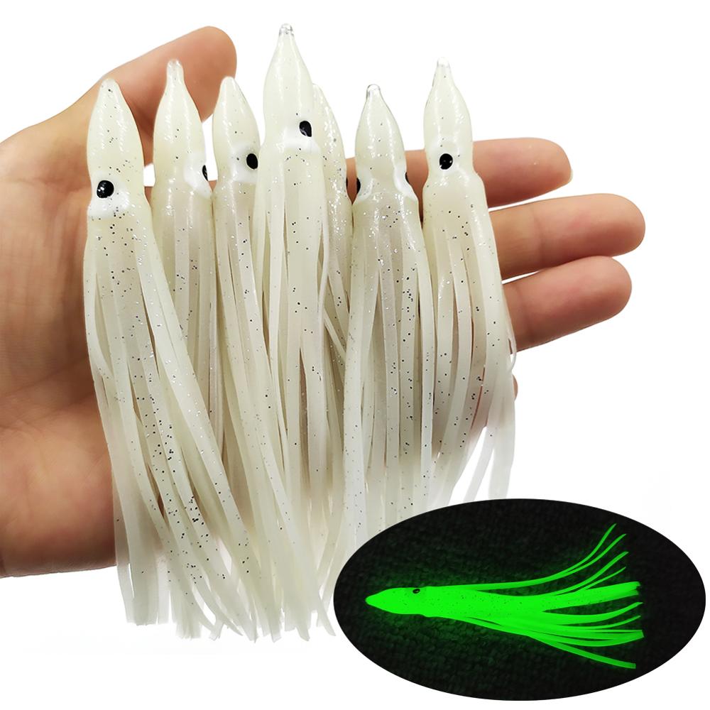 Luminous Squid Skirts Soft Lure pesca 5cm/9cm/11cm Night Fishing Lure Octopus Glow Rubber Artificial Bait for Tuna Sai от DHgate WW