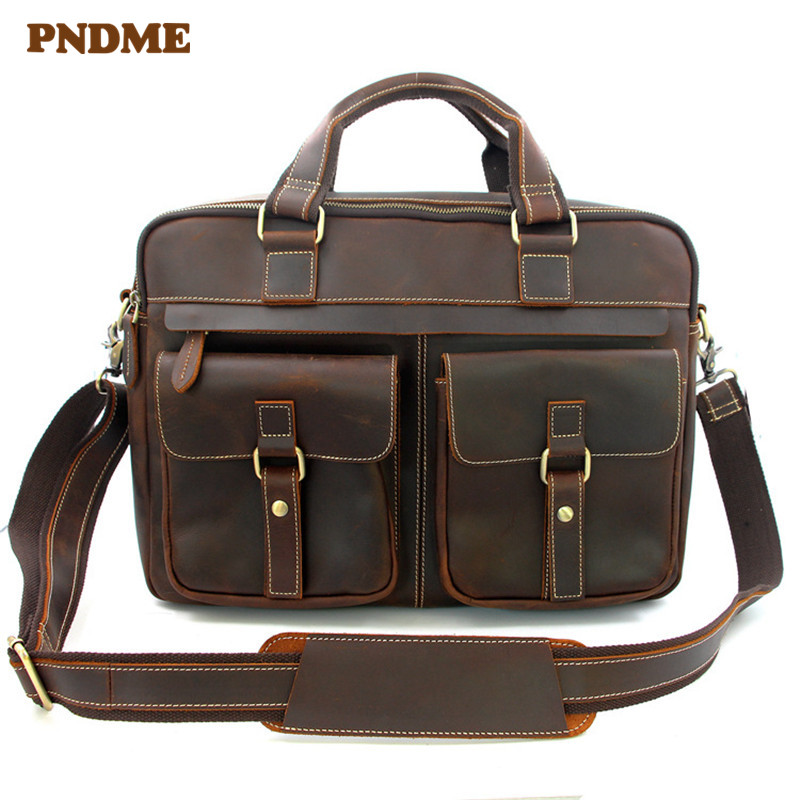 PNDME business genuine leather men's briefcase high quality cowhide simple work large laptop shoulder messenger bags, Brown
PNDME business genuine leather men's briefcase high quality cowhide simple work large laptop shoulder messenger bags, Brown