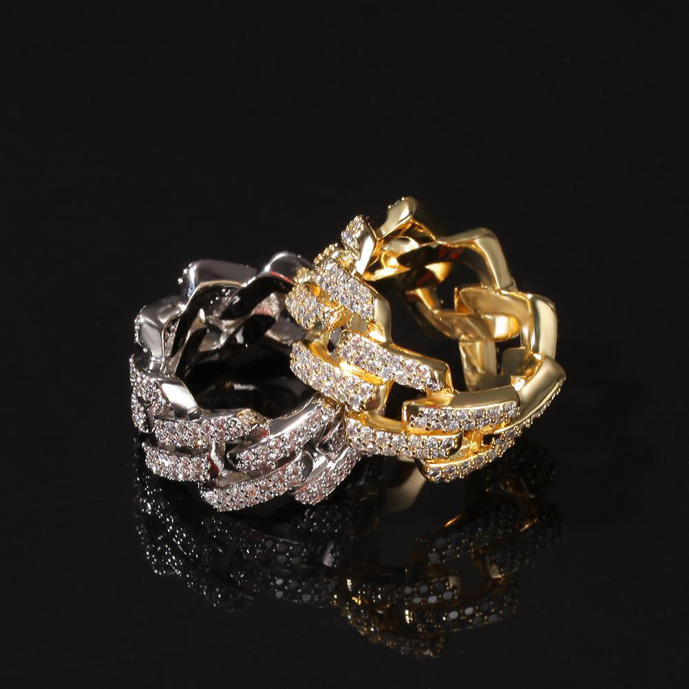 Ice Out Cubic Zircon Cuban Ring For Men Silver Gold Color Hip hop Jewelry Size 810
