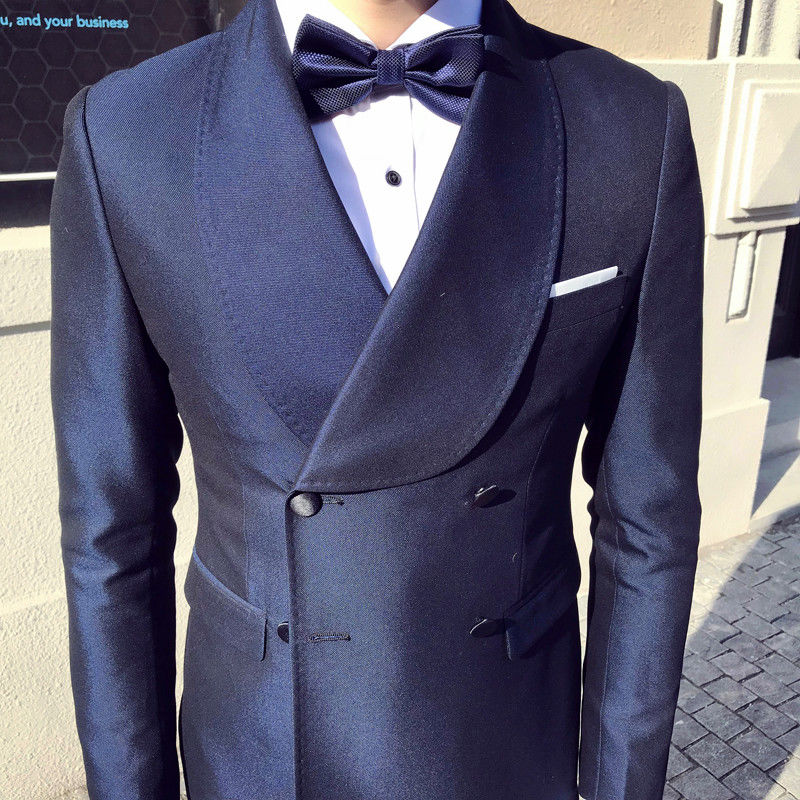 2019 Wine Red Mens Designer Suits Double-breasted Lapel Jackets Slim Fit Groom Tuxedos Custom Made(Jacket+Pants)