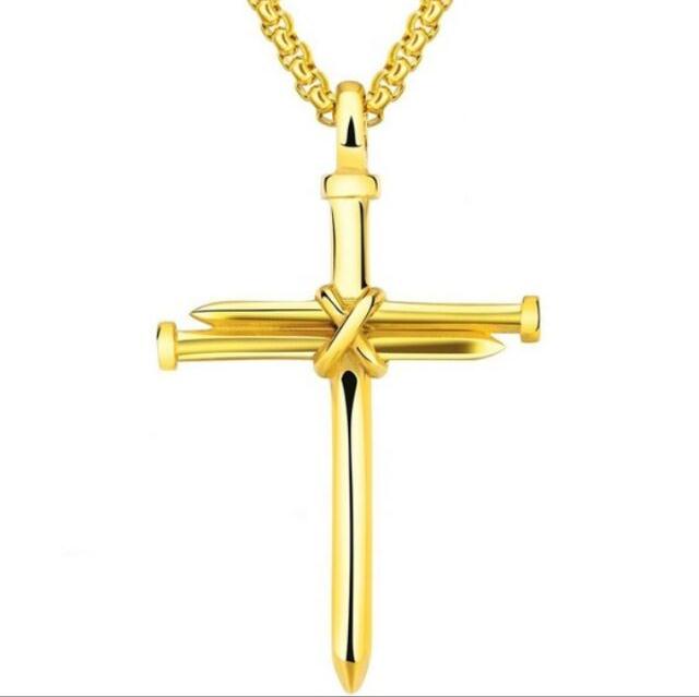 Hip-hop Splicing Nail Cross Necklace Mens Gold Stainless Steel Jesus Christ Pendants Necklaces Hip Hop Jewelry
