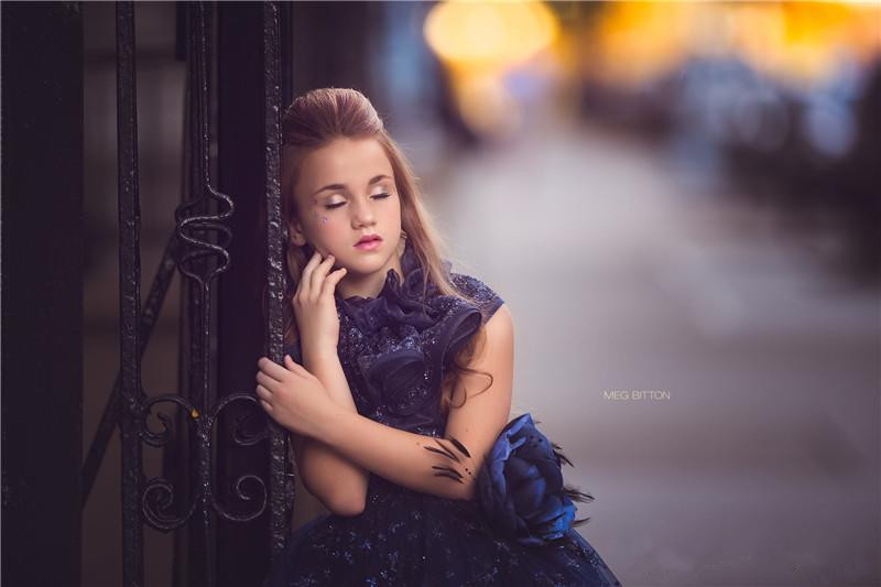 luxury royal blue girls pageant dresses princess ball gown crew neck with big sequins ruffles kids formal flower girls dresses