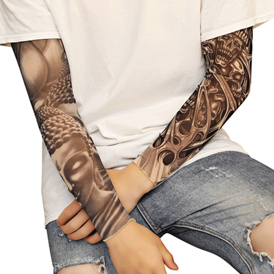 Cheapest Tattoo stretch arm sleeve for men women Outdoor Sport Riding sleeves sunscreen UV protection Elbow armband fashion hip-hop sleeves