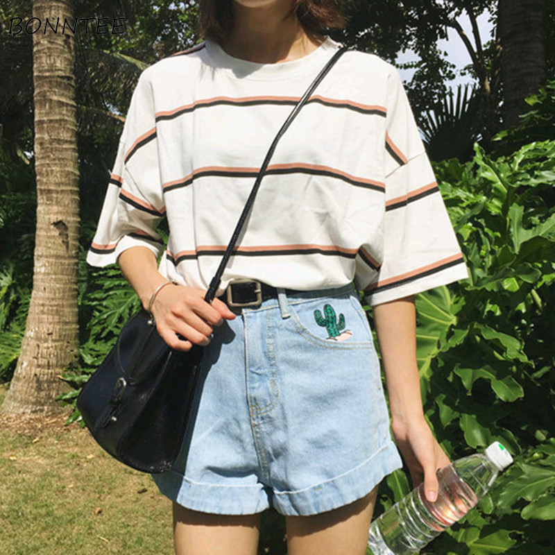 T-shirts Women Solid Striped White Short-sleeved Womens T-shirt Kawaii Students College Trendy Leisure School Chic All-match New
T-shirts Women Solid Striped White Short-sleeved Womens T-shirt Kawaii Students College Trendy Leisure School Chic All-match New