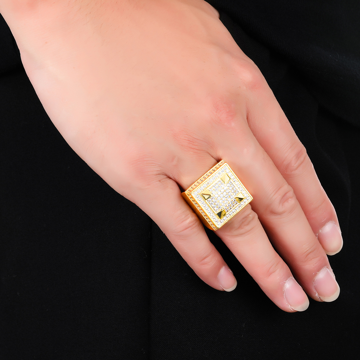 personalized Jewelry Gold White Gold Plated Mens Diamond Iced Out Man Hiphop Rapper Finger Rings Square Pinky Ring for Men Gifts for Guys