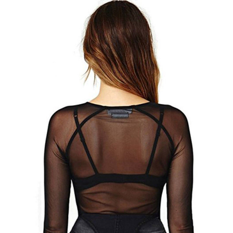 2017 Summer Hot Casual Women Blusa Sexy See Through Transparent Mesh Round Neck Long Sleeve Sheer Blouse Shirts Ladies Tee Tops