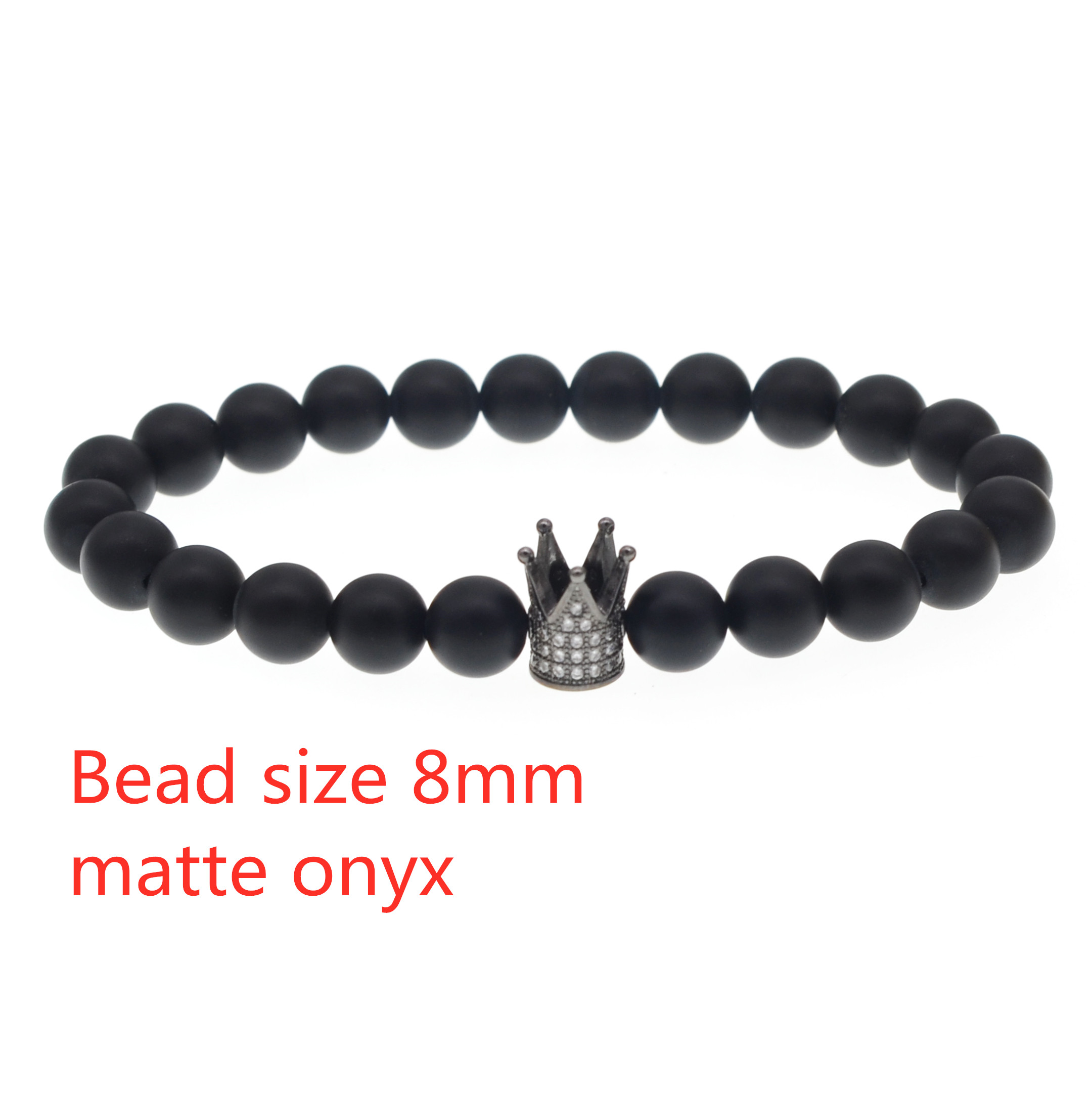 Men's and Women's Matte Black Agate Beads Gemstone Bracelet Wrist Crown Gift Bracelet