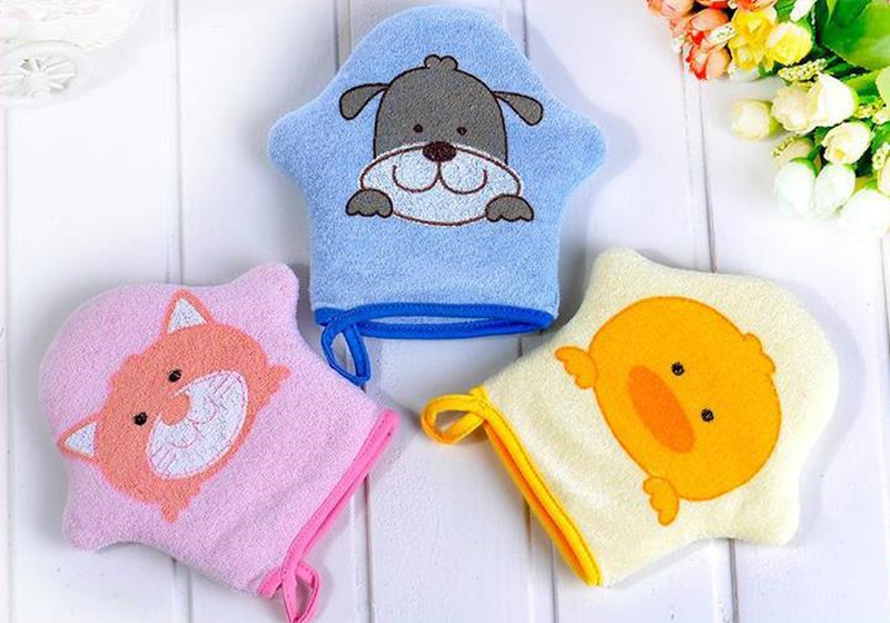 Cartoon comfortable fabric towel rub bath gloves Cuozao towels bathroom child baby shower massage F2142