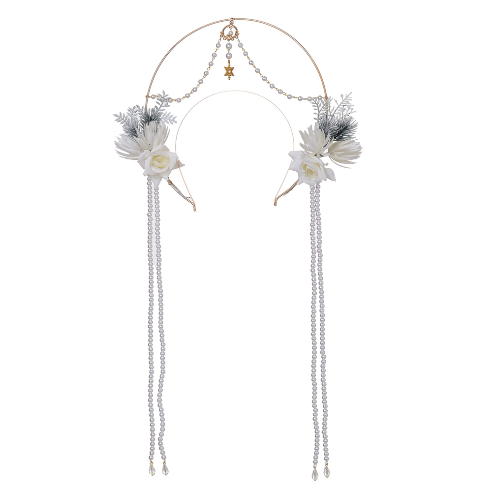 Vintage Halo Crown Headpiece Virgin Mary Bead Chain Baroque Headband, White
Vintage Halo Crown Headpiece Virgin Mary Bead Chain Baroque Headband, White