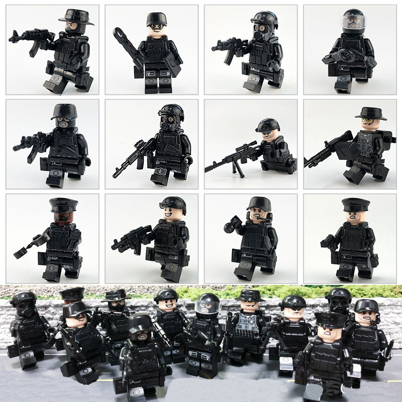 

12 pcs Lot Military Special Forces Tactics Assault Police COD SWAT Mini Action Figure With Weapons Building Blocks Toy For Children