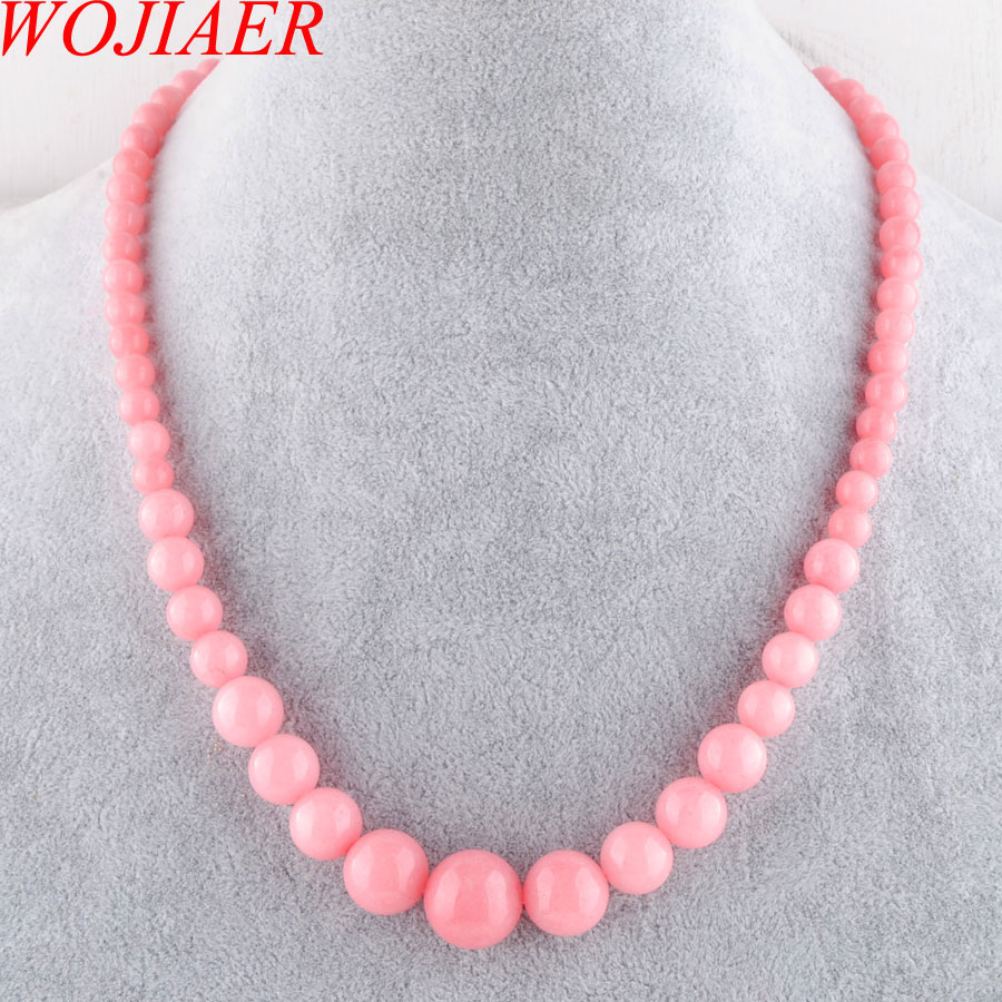 WOJIAER Natural Green Plum Olive Jade Necklace Gem Stone Graduated 6-14mm Round Beads Jewelry Necklaces 17.5" Strand Women BF300