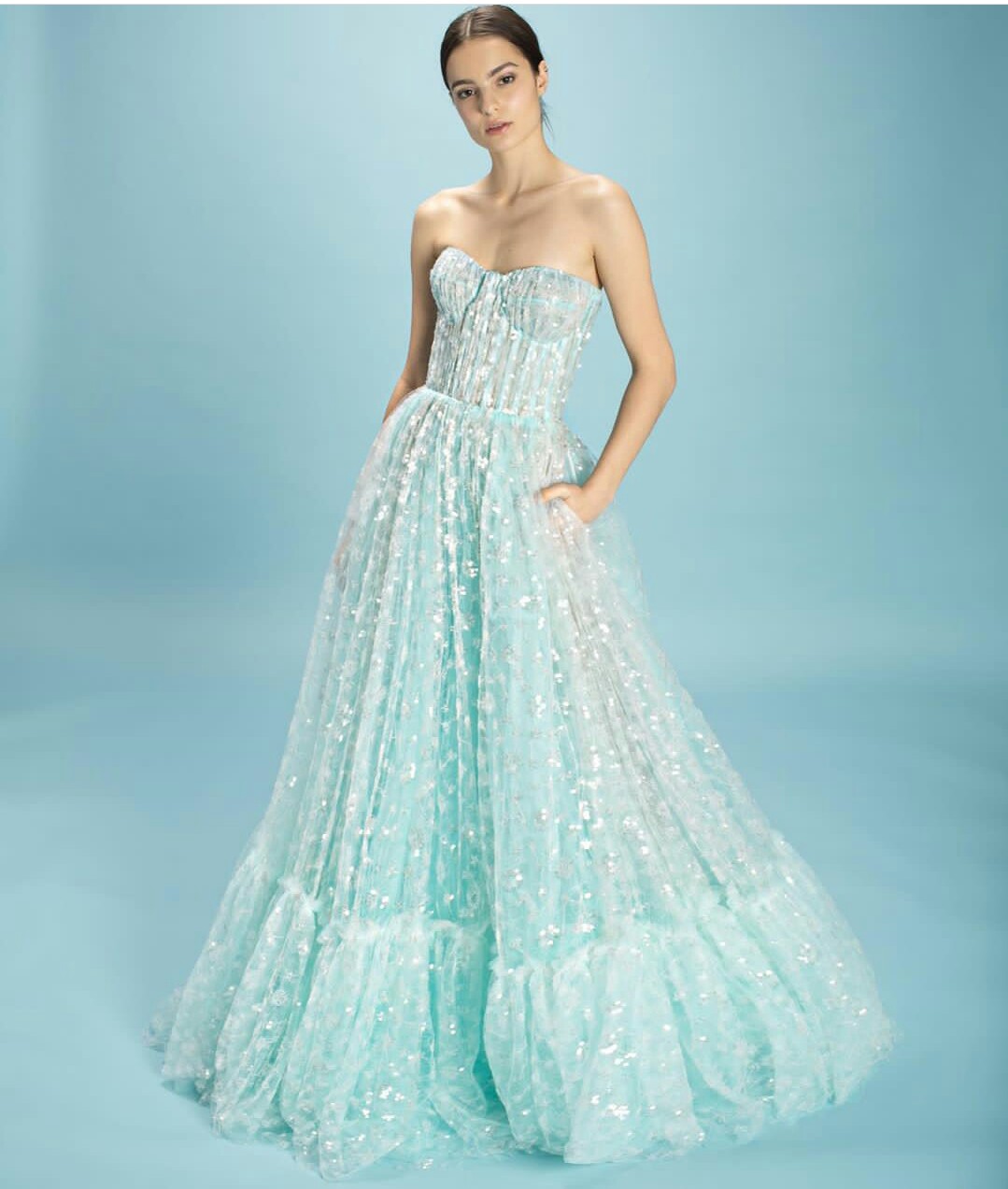 2020 Bling Bling Evening Gowns With Pocket Sweetheart Tulle A Line Glitter Prom Dress Floor Length Arabic Long Formal Dress