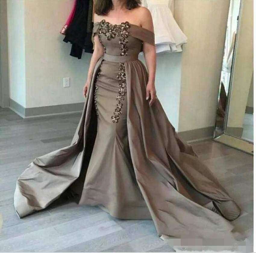 Beaded Evening Appliqued Dresses Elegant Off The Shoulder With Detachable Train Formal Occaison Wear Prom Party Gown Custom Made 6660305