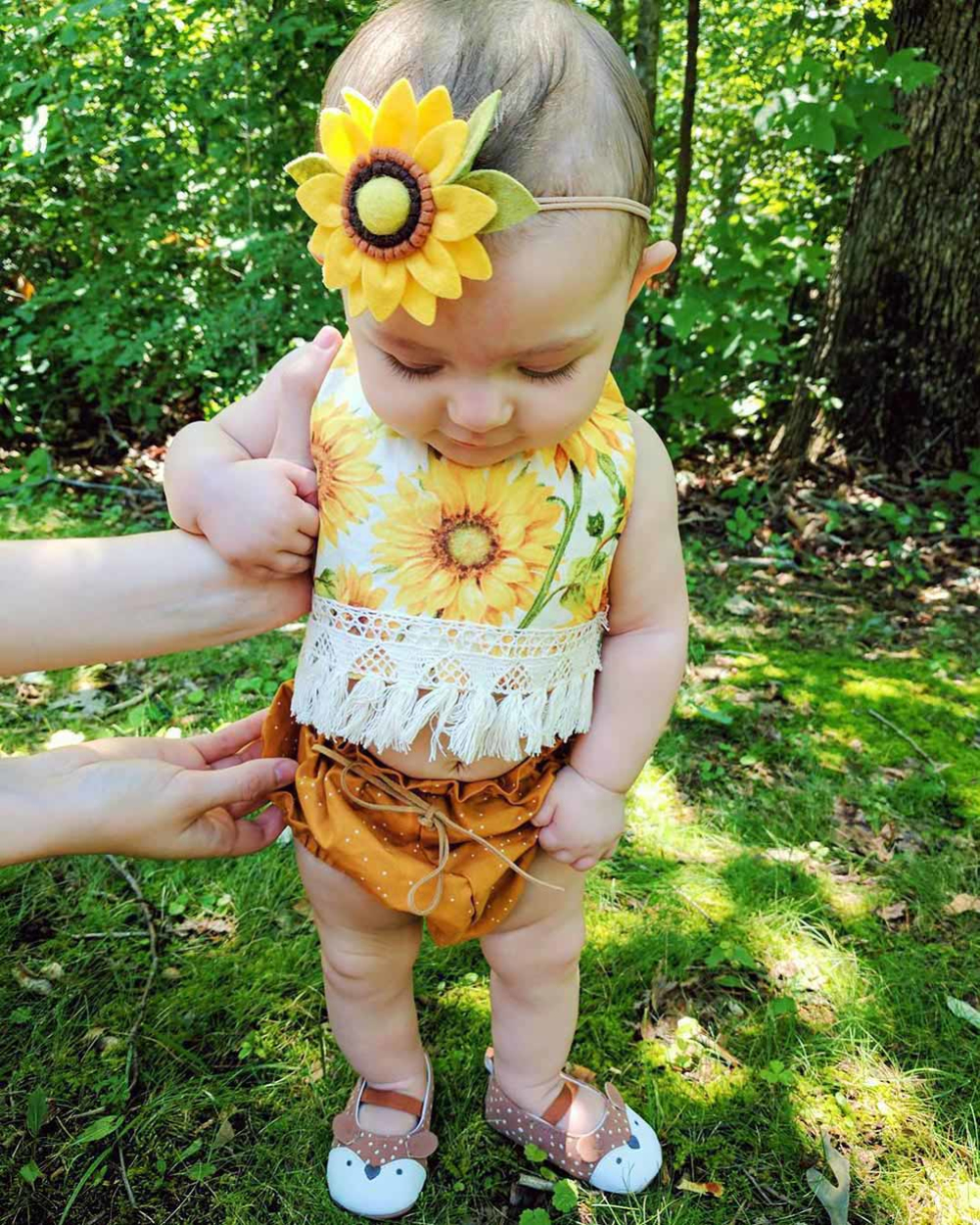 Sleeveless Summer Cute Sunflower Girl Clothing Tassel Backless Top Dot Short Outfits 2PCs Newborn Baby Girls Clothes Set
