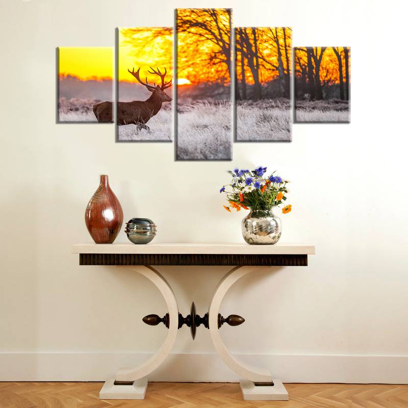 Wall Art picture Deer Animal Africa 5 Panels Wall Art Canvas Paintings Wall Decorations for Home Office Artwork Home Decor