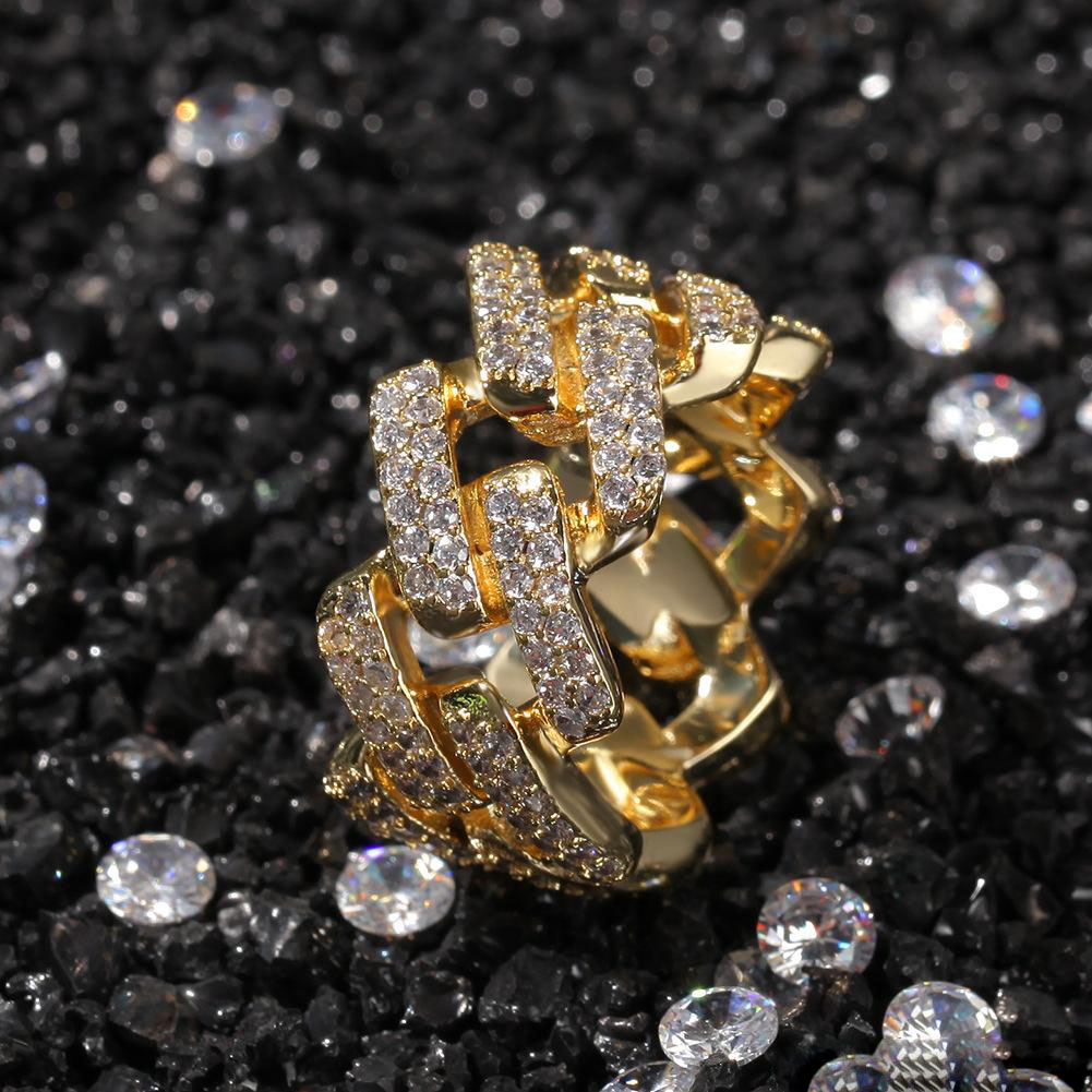 Ice Out Cubic Zircon Cuban Ring For Men Silver Gold Color Hip hop Jewelry Size 810