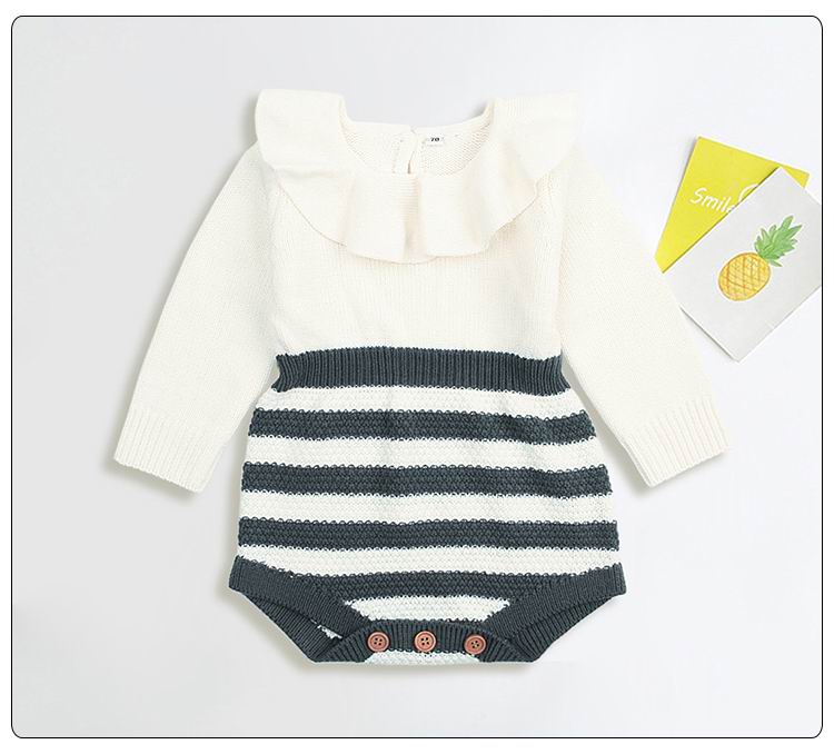 Retail Baby Girl Bodysuits Spring Autumn Peter pan Collar Stripe Knitted Cotton Long Sleeve Overalls Kids Clothing MMX001 от DHgate WW