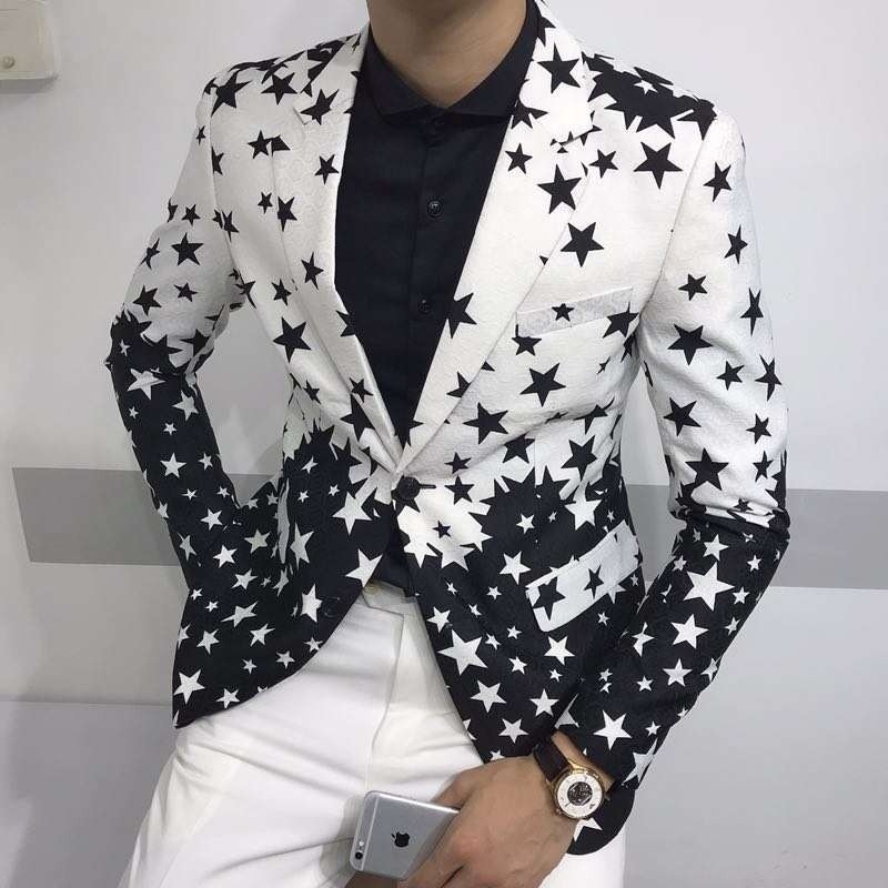 Star Print Slim Fit Suit Jacket 2019 New Male Club Stage Blazer Man Formal Wedding Suit Prom Blazers For Men Costume Homme CJ191210