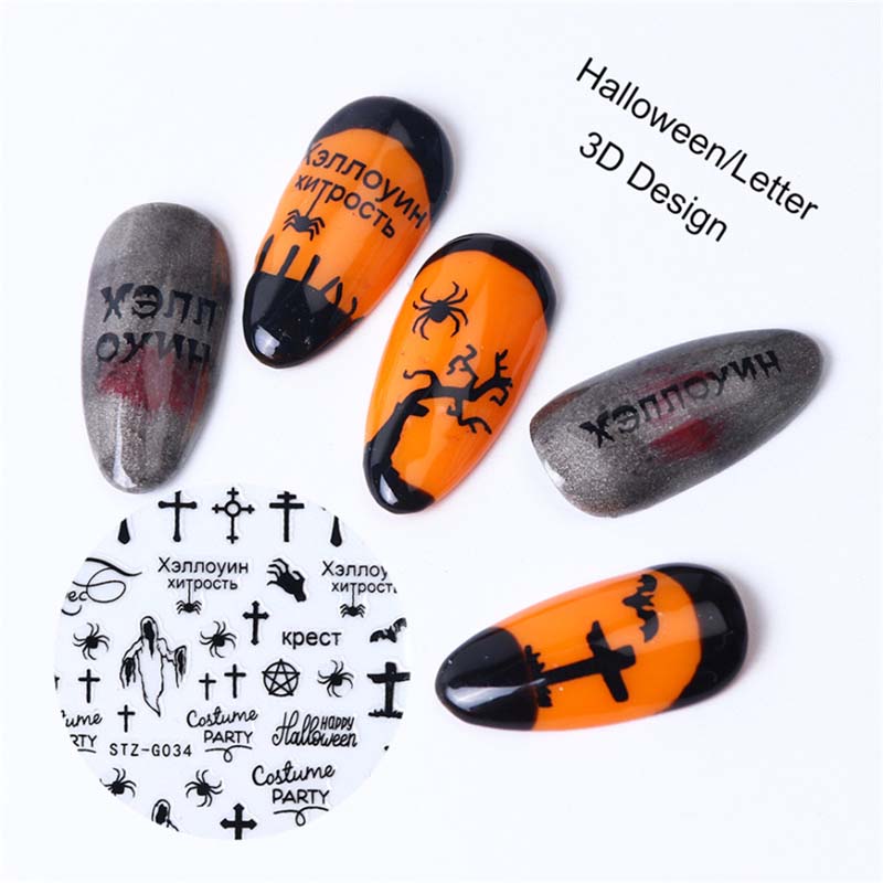 Fashion Halloween Design Self-adhesive Beauty Nail Art Stickers Water Transfer 3D Skull Pumpkin Spider Web Designs Nails Decals