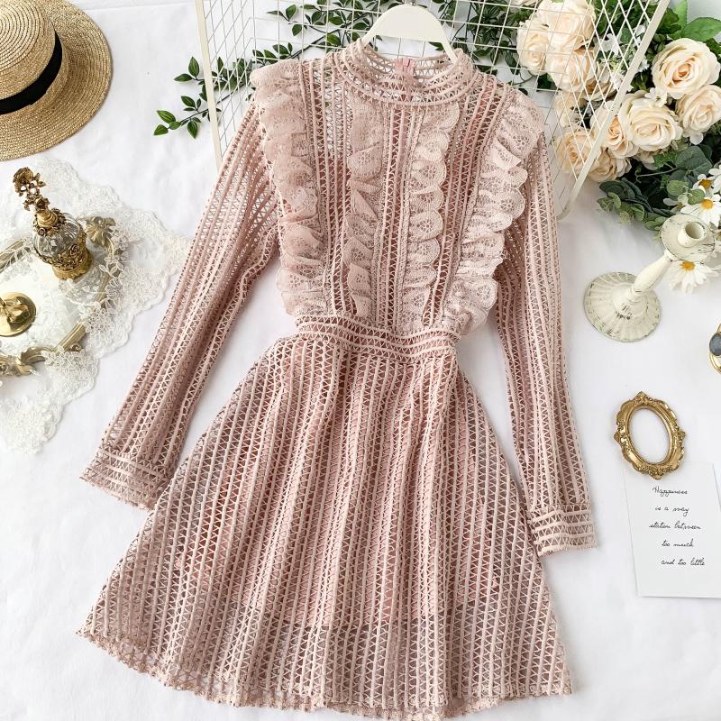 New Arrivals Women Mini Dress Hollow Out Lace O-neck Long-sleeved Scollop Above Knee Dress Ladies Slim Ruffles Short, Black
New Arrivals Women Mini Dress Hollow Out Lace O-neck Long-sleeved Scollop Above Knee Dress Ladies Slim Ruffles Short, Black