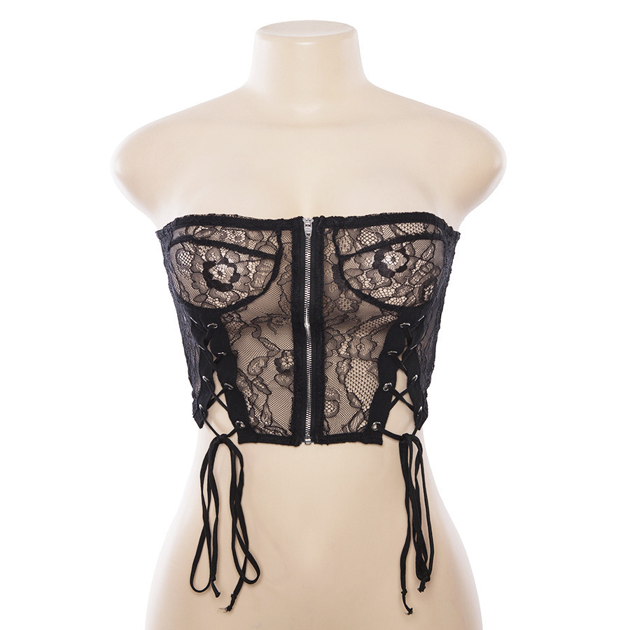 Cryptographic Fashion Off Shoulder Bralette Crop Top Transparent Lace Top Women Strapless Sexy Tie Up Tank Tops 2018 Cami Short Y190123