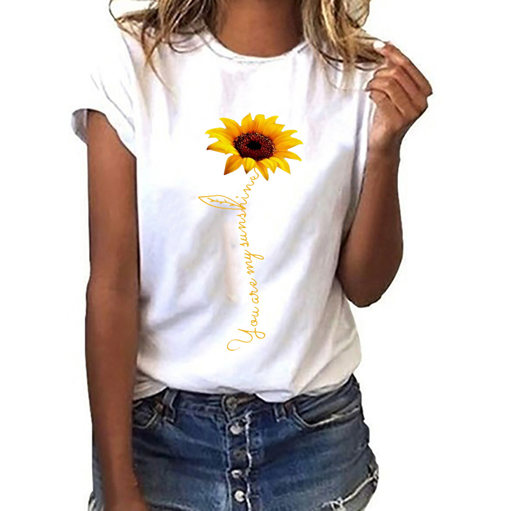 2020 Female Plus Size Sunflower Print Short Sleeved T-shirt fashion Tops Women's Sunflower Print summer T-Shirt women clothes