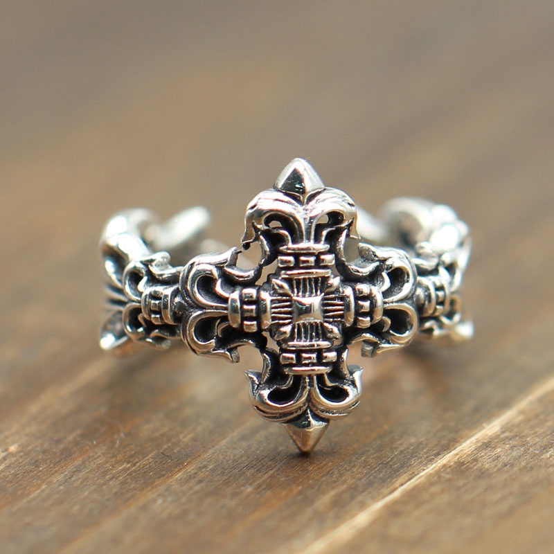 Personalized 925 sterling silver fine jewelry vintage American cross designer mens rings adjustable open gothic punk band rings