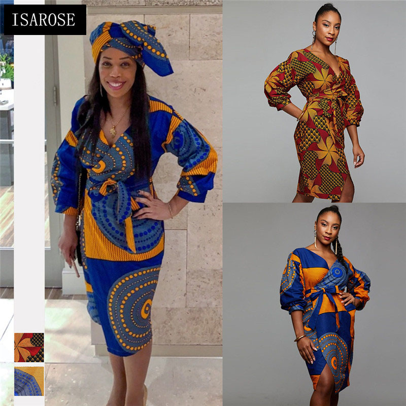 ISAROSE African Dashiki Dress V Neck Belted Slit Rich Print Bazin High Waistline Plus Size Office Lady Women Daily Clothing, Black
ISAROSE African Dashiki Dress V Neck Belted Slit Rich Print Bazin High Waistline Plus Size Office Lady Women Daily Clothing, Black