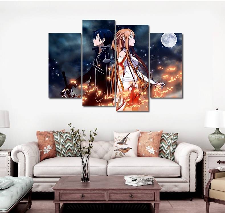 4pcs/set Unframed Sword Art Online Anime Poster Print On Canvas Wall Art Picture For Home and Living Room Decor