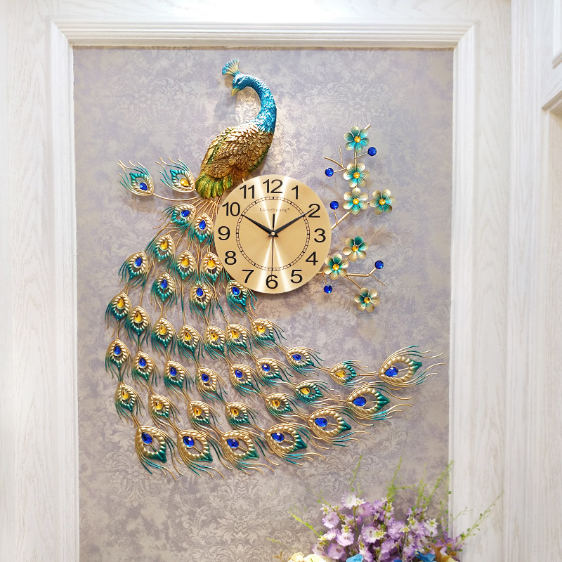 Villas Peacock Wall Clock Home Decor Living Room/Bedroom Mute Wall Watch Modern Design Digital Clock Metal Clocks
