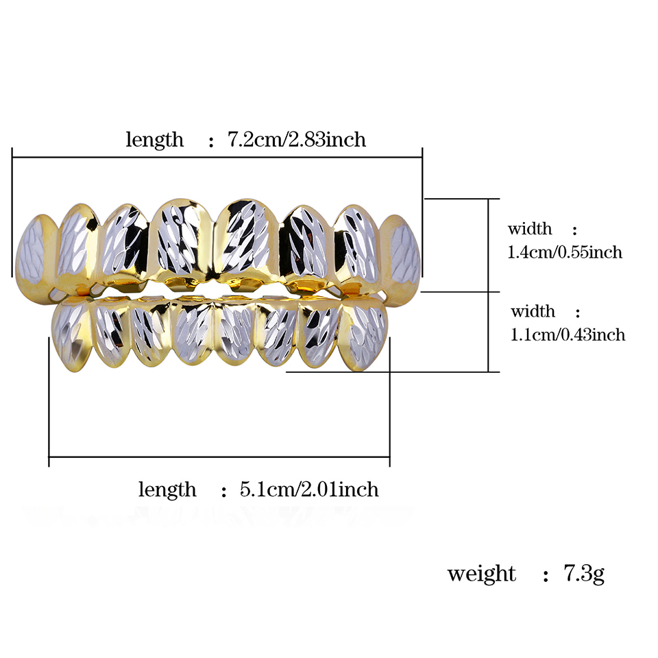 18K Real Gold Hammered Teeth Fang Grillz Punk Hip Hop Vampire Dental Mouth Grills Brace Tooth Cap Rapper Jewelry for Cosplay Costume Party Halloween G