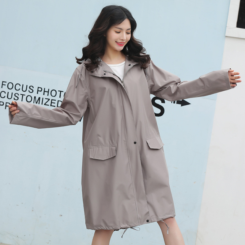 Hooded Raincoat Men windbreaker male ladies female lady Women Waterproof Rain Jacket knee length zip hasp pockets outdoor Coat Rainwear