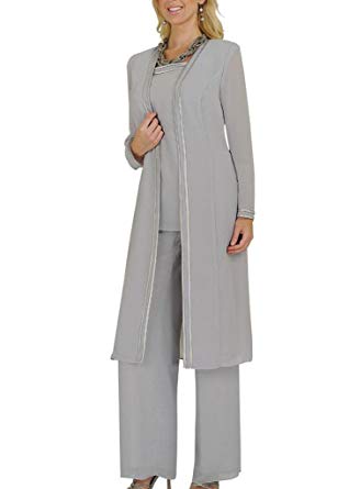 Long Sleeves Mother of The Bride Pant Suits Plus Size 3 Pieces Chiffon Custom Made Evening Dress For Mother Wedding Guest Gowns