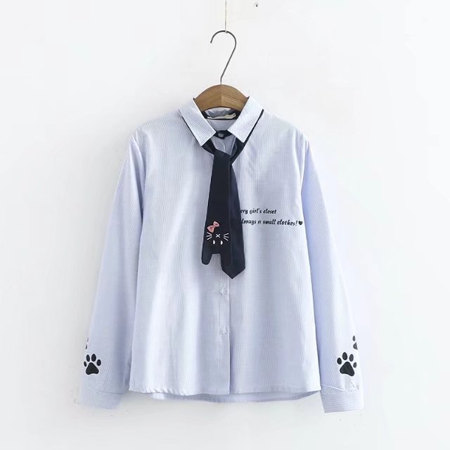 mori girl female small fresh 2020 letters striped kitten embroidered long-sleeved shirt top 30834, Blue
mori girl female small fresh 2020 letters striped kitten embroidered long-sleeved shirt top 30834, Blue
