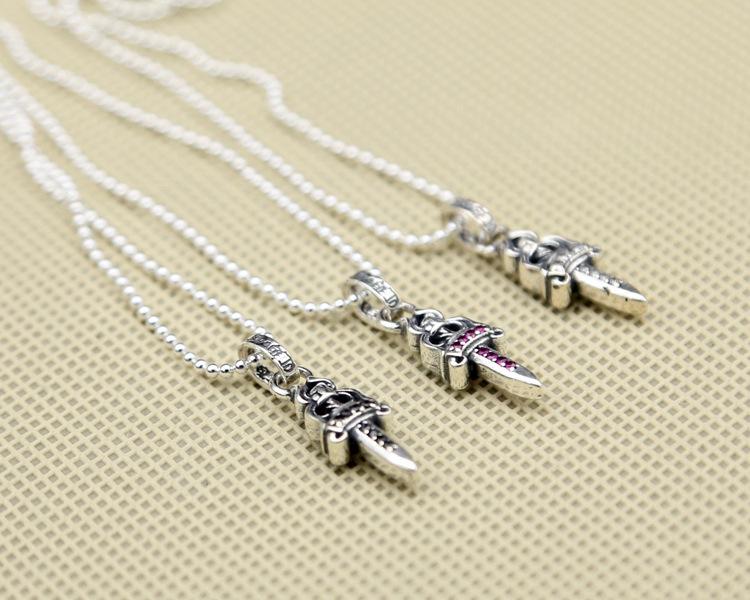 Brand new 925 sterling silver vintage American hand-made designer jewelry antique silver sword necklace pendant with CZ 3 colors hot