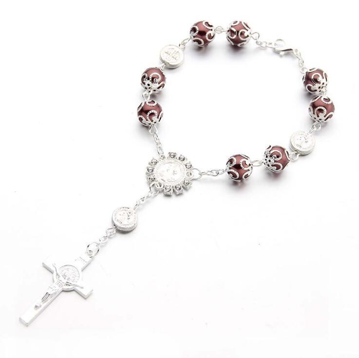 Cross pendant beaded bracelet Jesu Christianism baby shower supplies religion wedding gifts rosary bracelet charm bracelet Religious jewelry