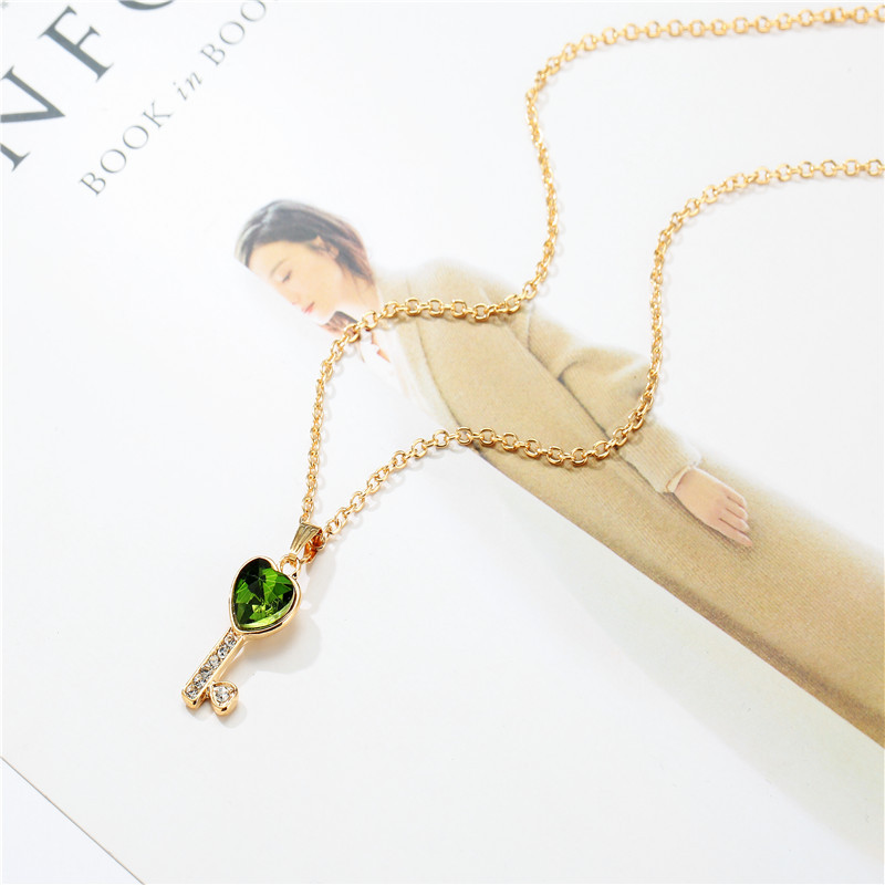 New Fashion Clavicle Chokers Happiness Key Heart Shape Pendant Charm Fit Women Bracelets & Necklaces Jewelry Gift Crystal Key Pendant