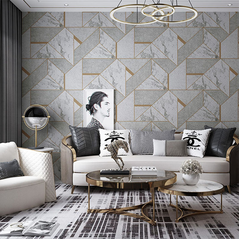 Modern 3D Grey Geometric Wallpaper Living Room Bedroom TV Background Wall Marble Wall Papers Roll PVC Waterproof Covering