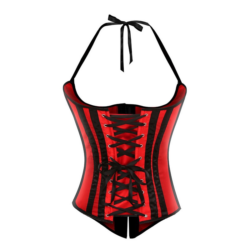 Striped Halter Satin Corset Vest Women Contrast Stripes Underbust Slimming Bodyshaper Fashion Corset Top Plus Size S-6XL Waist Train Corset