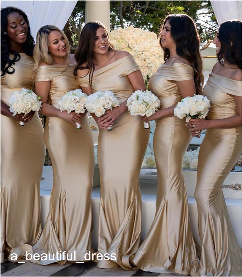 Elegant Off Shoulder Mermaid Bridesmaid Dresses Pleats Ruffles Floor Length Maid of Honor Formal Wedding Guest Party Gowns