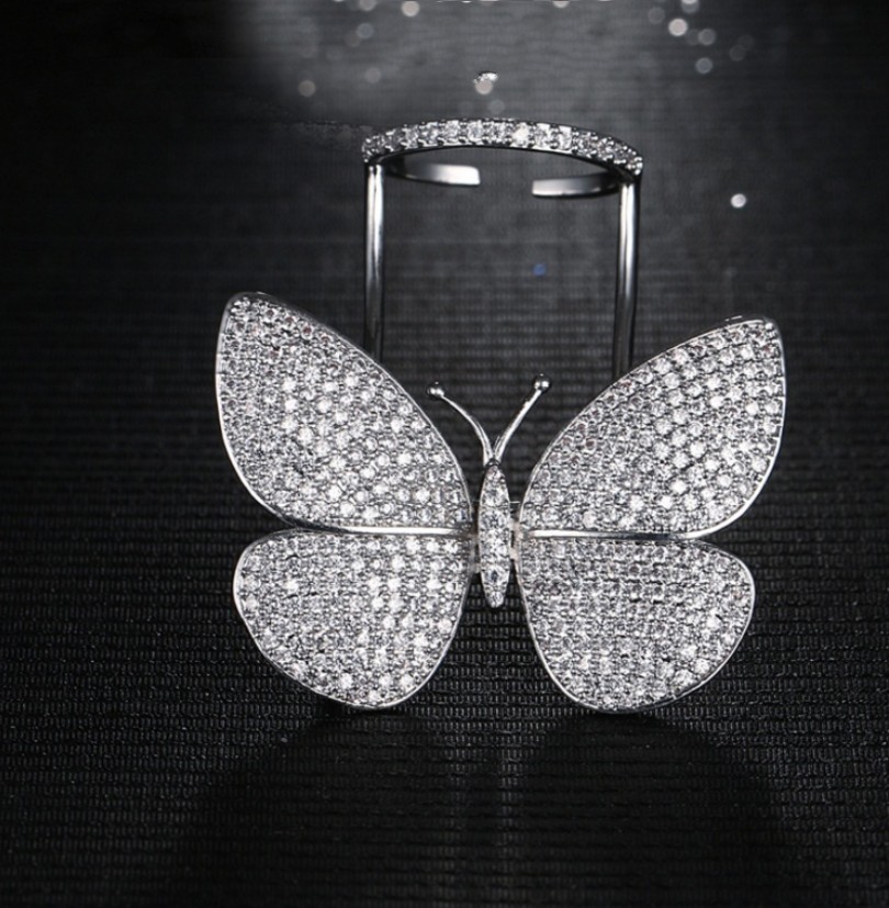 Choucong Sparkling Luxury Jewelry Internet celebrity 925 Sterling Silver Pave Full White Sapphire CZ Diamond Butterfly wings Women Ring Gift