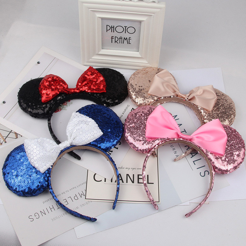 Christmas hair accessories headband high quality sequin bow head band M mouse ear headbands hairpin ship 6pcs